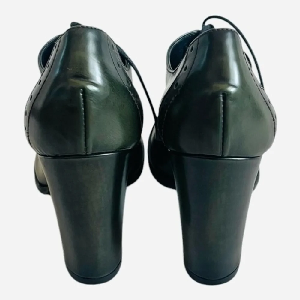 KAMMI Italy Chameleon Green Leather Lace-Up Heeled Ankle Booties Size 5.5
